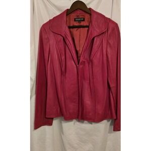 Jones New York Hot Pink 80's Style Leather Jacket Women's Size Small Lined